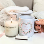 Personalised Pink Flowers Heart Name Mug, Candle & Socks Gift Hamper | Ceramics