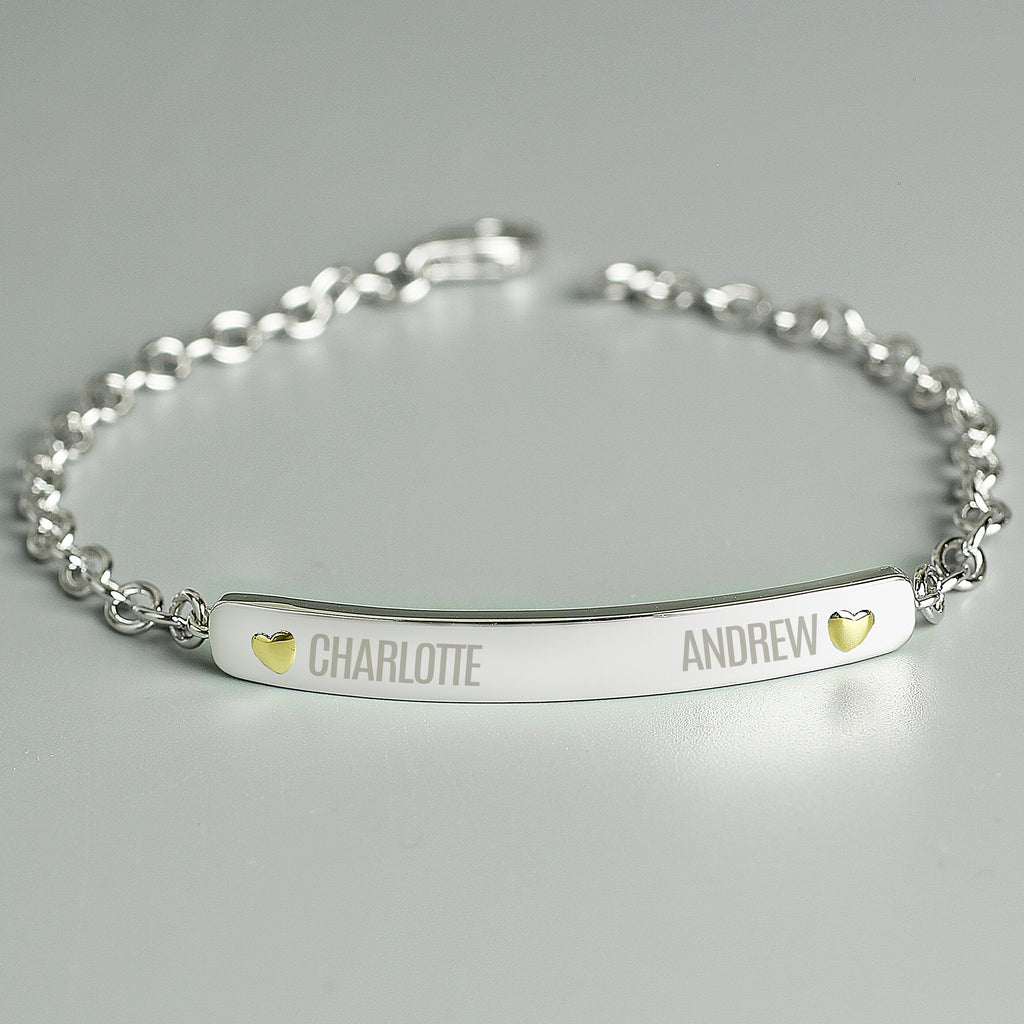 Personalised Two Names Sterling Silver and 9ct Gold Bar Bracelet, Personalised Name Bracelet, Gift for Her, Gift for Couples - Bracelet - Inspired Creative Gifts