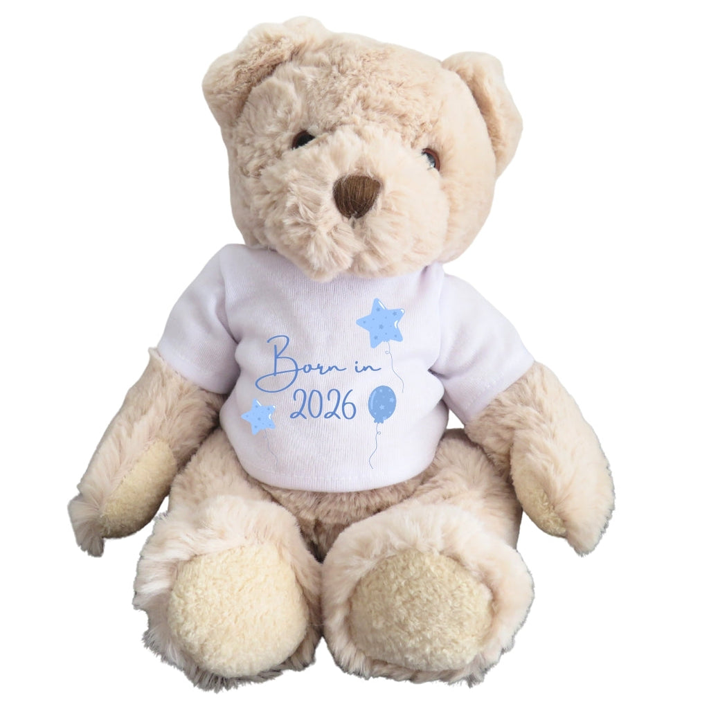 Personalised Teddy Bear, Born in 2026 Balue Balloons, Baby Boy Keepsake, New Baby Gift | Baby Gifts | Inspired Creative Gifts