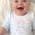 Personalised Born in 2026 Rainbow Outfit: Bib, Vest, Baby Grow for New Baby