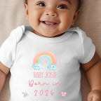 Personalised Born in 2026 Rainbow Outfit: Bib, Vest, Baby Grow