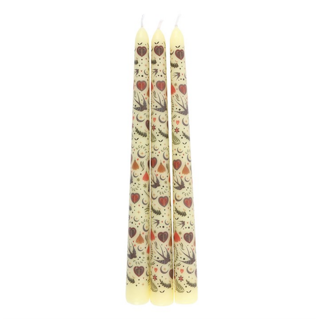 Set of 3 Cream Midnight Bloom Print Taper Candles