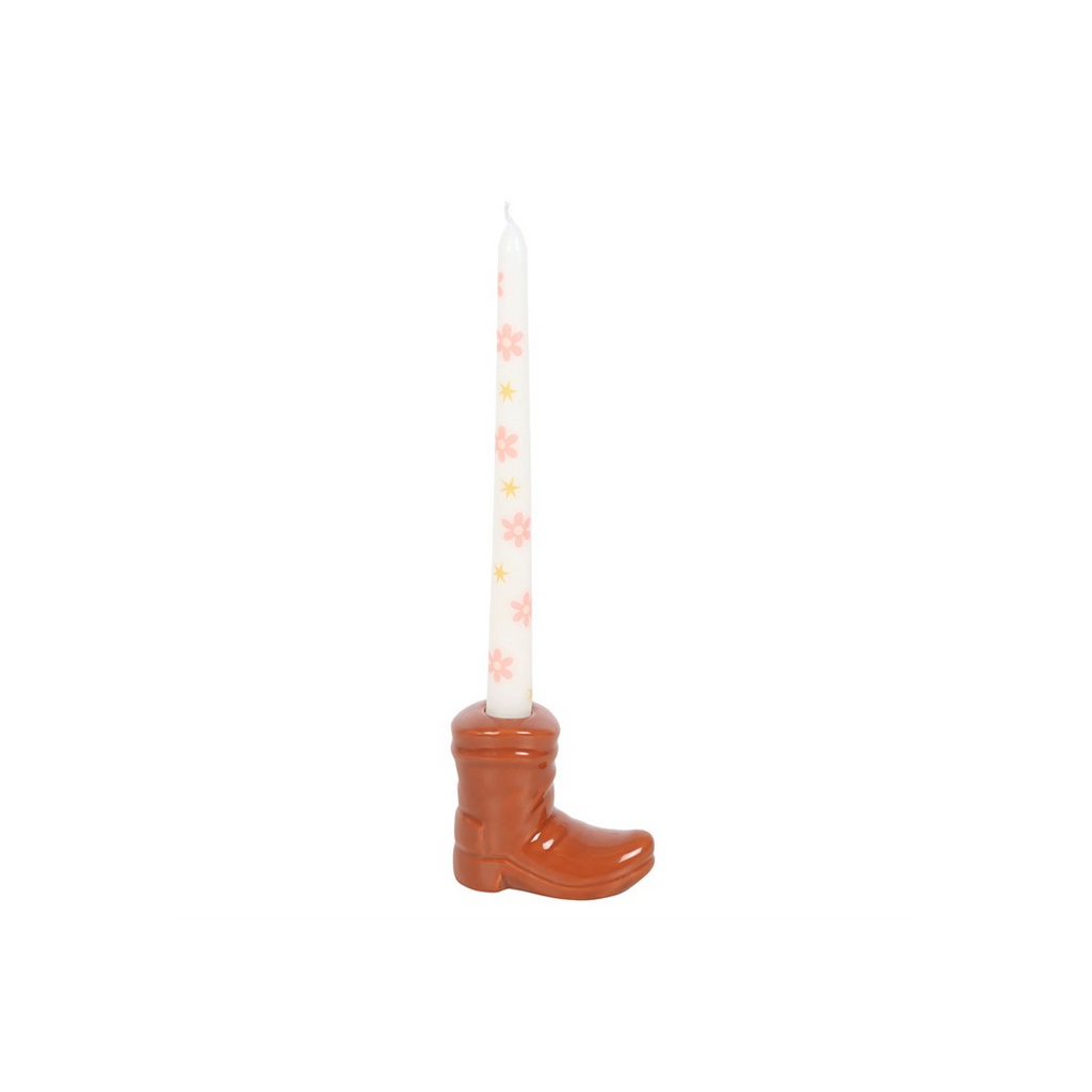 Brown Cowboy Boot Candle Holder with Taper Candle | Candle Holders | Inspired Creative Gifts