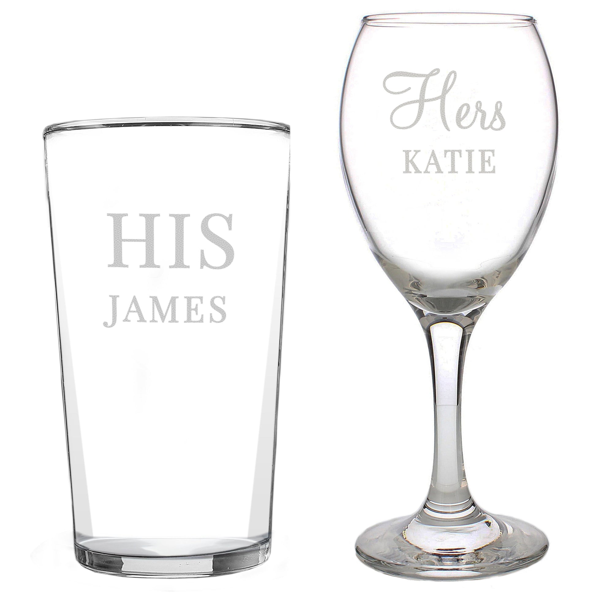 Personalised His & Her Pint and Wine Glass Set - Glass Sets - Inspired Creative Gifts