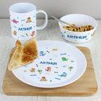 Personalised Dinosaur Plastic Breakfast Set | Mealtime Essentials
