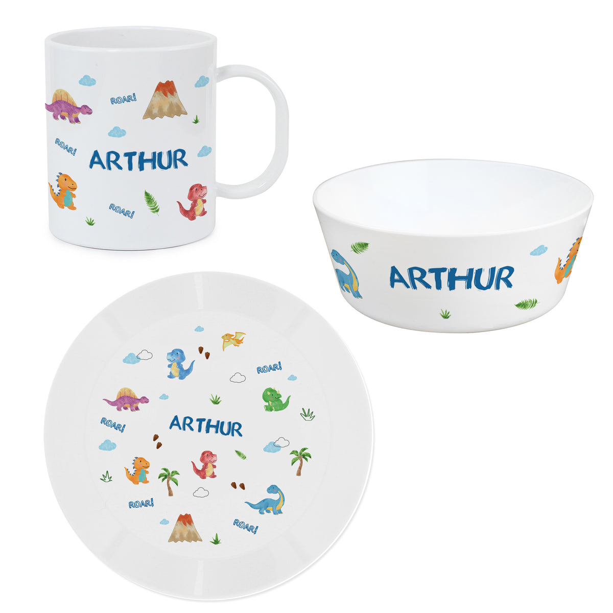 Personalised Dinosaur Plastic Breakfast Set | Mealtime Essentials