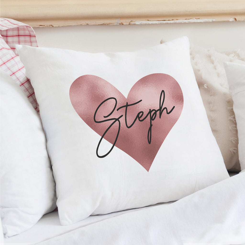 Personalised Name Only Rose Gold Heart Cushion | Valentine's Day Gift