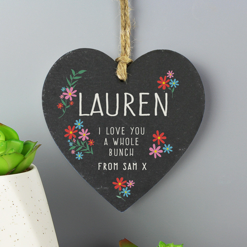 Personalised I Love You A Whole Bunch Hanging Slate Heart | Hanging Decorations & Signs