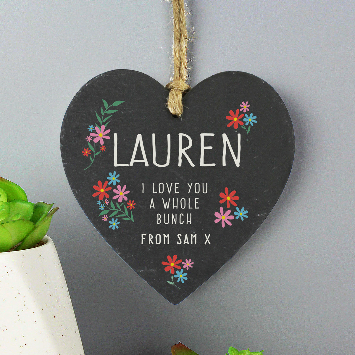 Personalised I Love You A Whole Bunch Hanging Slate Heart | Hanging Decorations & Signs