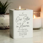 Personalised Our Star In Heaven White Wooden Tea light Holder | Candles & Reed Diffusers