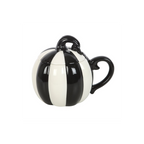 Black and White Striped Pumpkin Lidded Mug