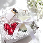 vanilla Scented Candle Gift Set: White Ribbon, Heart Chocolates