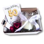 Small 50th Birthday Gold Balloon Hamper | Candle, Earrings, Chocolates