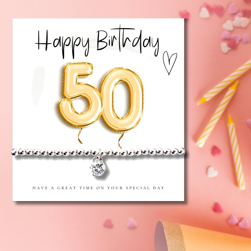 Small 50th Birthday Gold Balloon Hamper | Candle, Bracelet, Chocolates