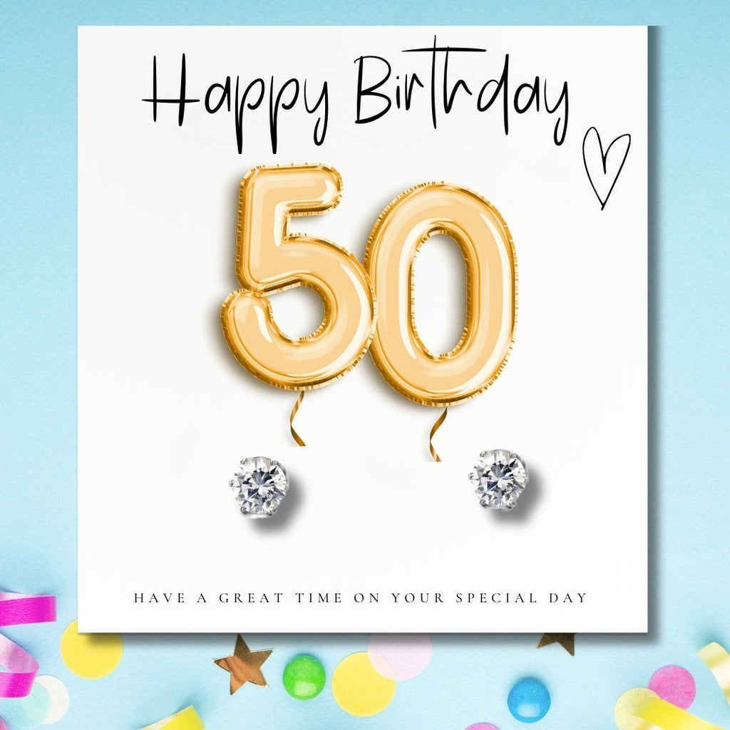 Small 50th Birthday Gold Balloon Hamper | Candle, Earrings, Chocolates