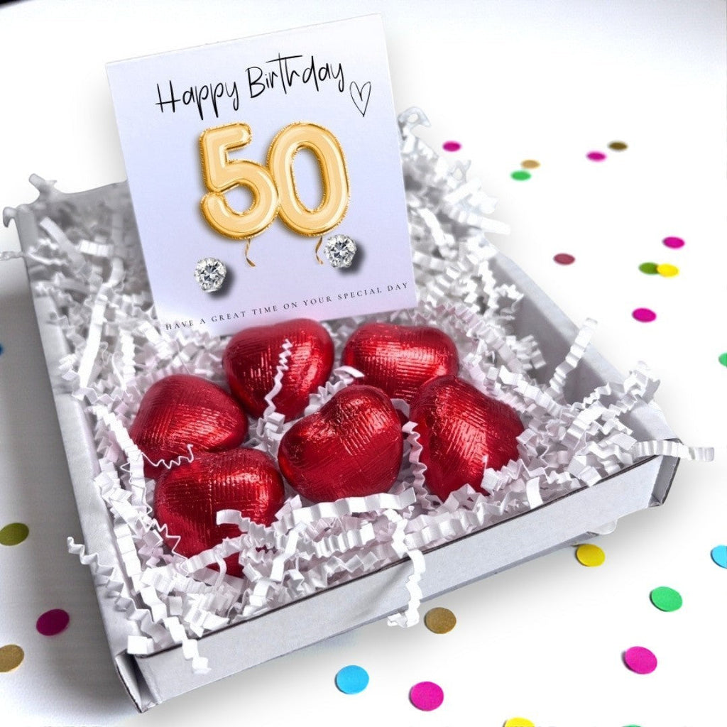 50th Birthday Cubic Zirconia Stud Earrings & Gold Balloons Mini Gift Hamper | Gift for Her