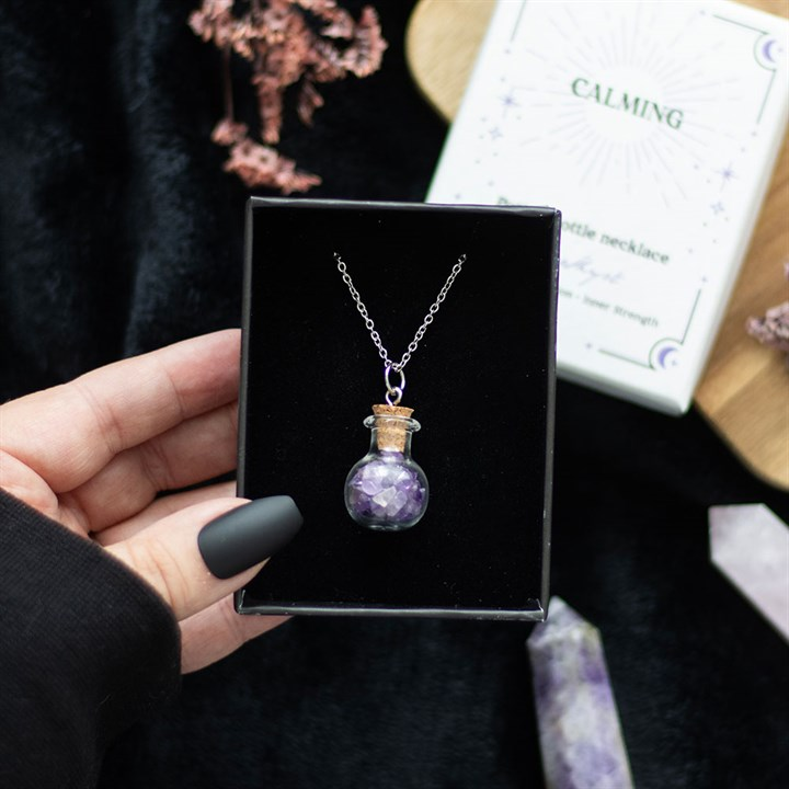 Calming Amethyst Crystal Chip Potion Bottle Necklace | Woman's Necklace | Inspired Creative Gifts