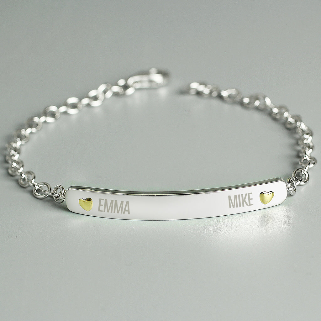 Personalised Two Names Sterling Silver and 9ct Gold Bar Bracelet, Personalised Name Bracelet, Gift for Her, Gift for Couples - Bracelet - Inspired Creative Gifts