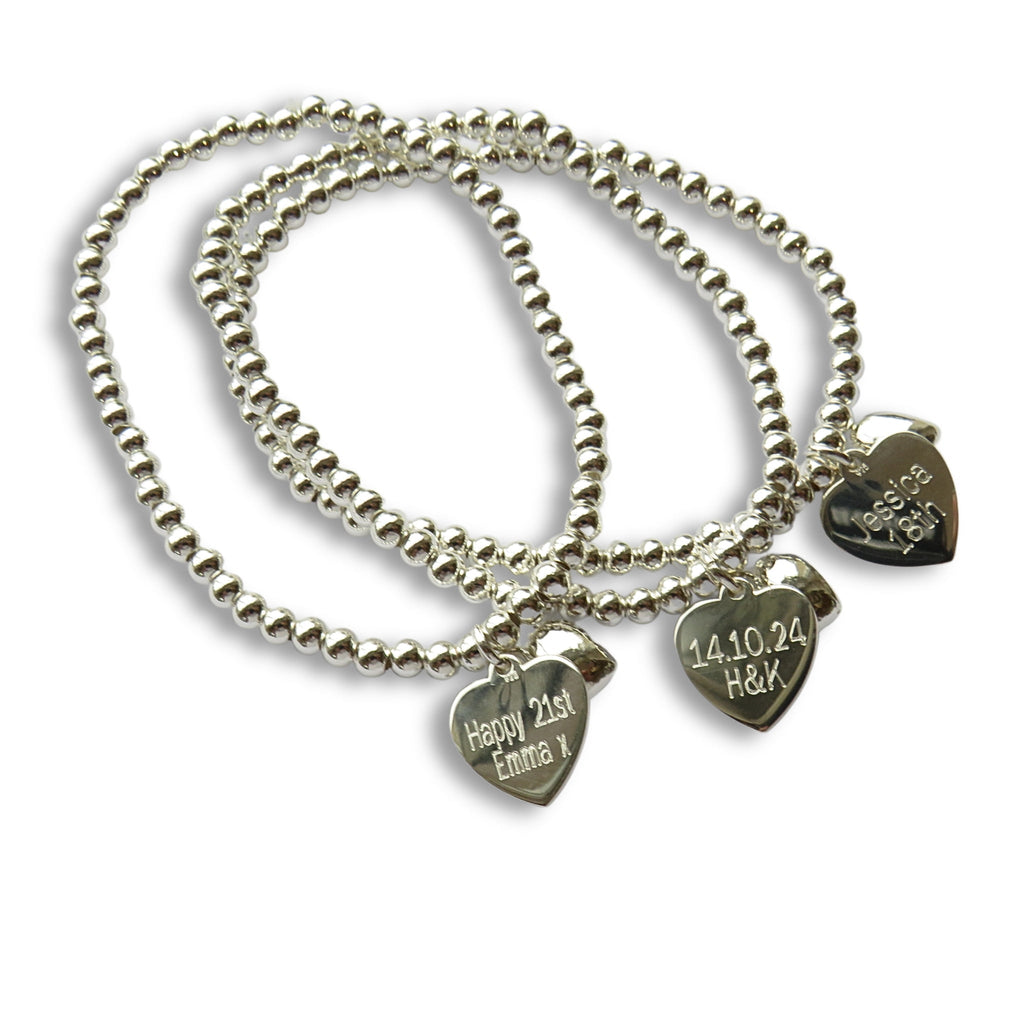 Personalised Silver Heart Stretch Beaded Bracelet