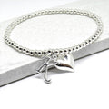 Personalised Silver Initial & Heart Charm Beaded Stretch Bracelet