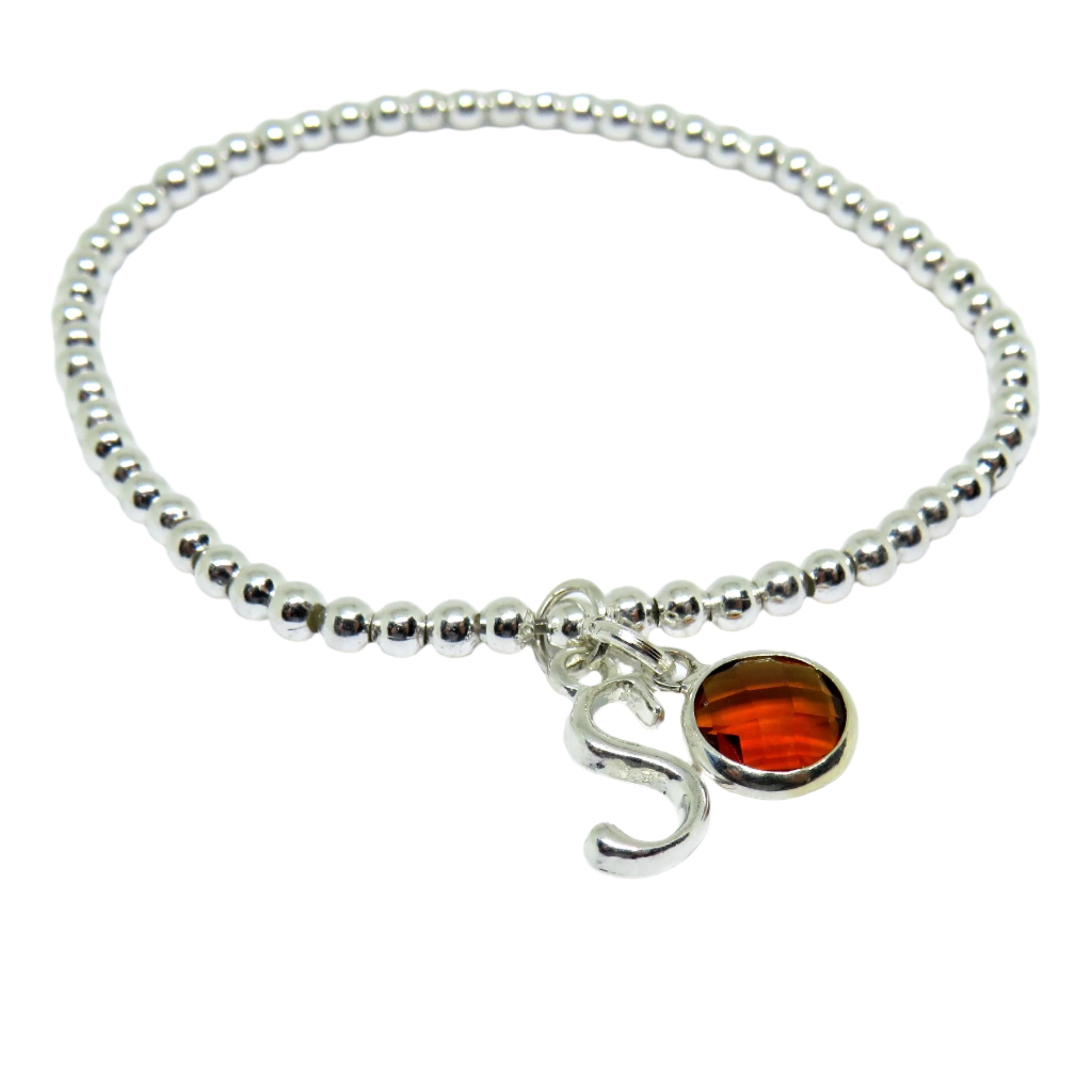 Silver Personalised Initial Birthstone Bracelet