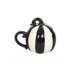 Black and White Striped Pumpkin Lidded Mug