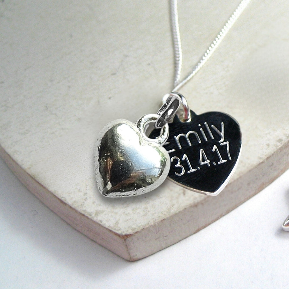 Personalised Sterling Silver Heart Charm Necklace