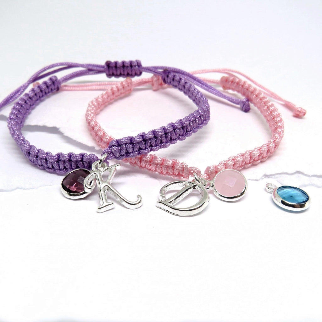 Personalised Girls Friendship Bracelet - Initial & Birthstone
