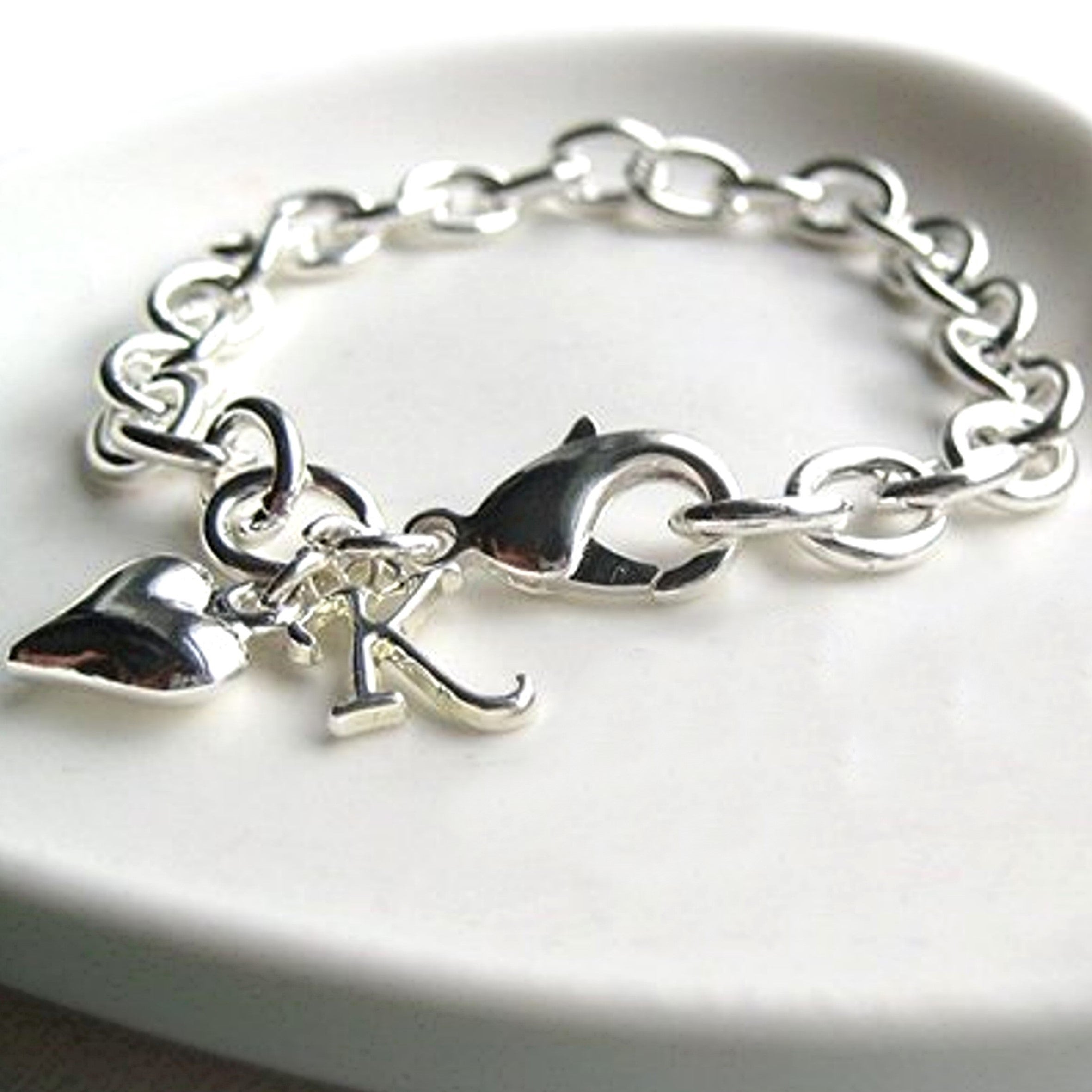 Personalised Initial Heart Charm Cable Bracelet