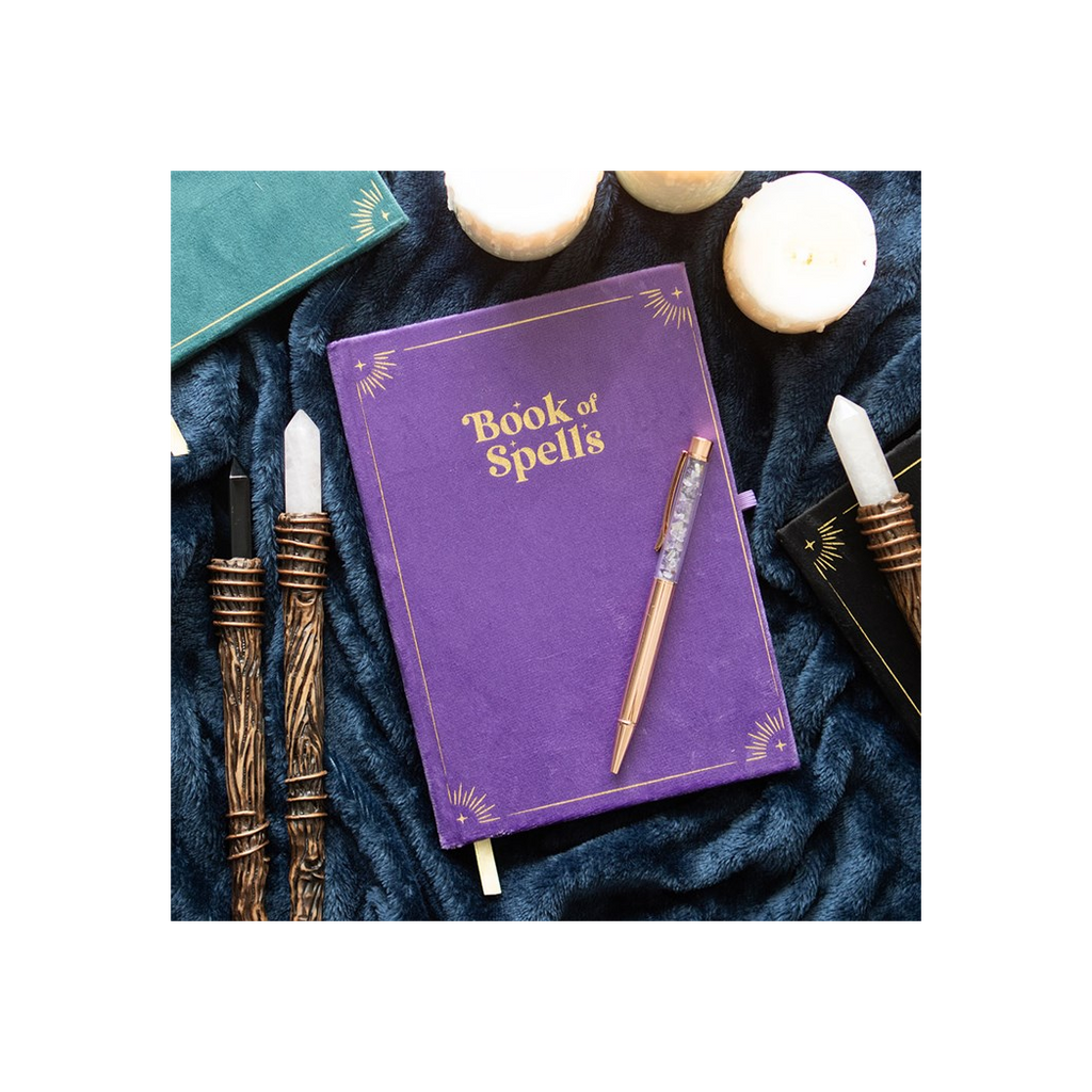 Book of Spells Journal with Amethyst Crystal Pen | Notebook