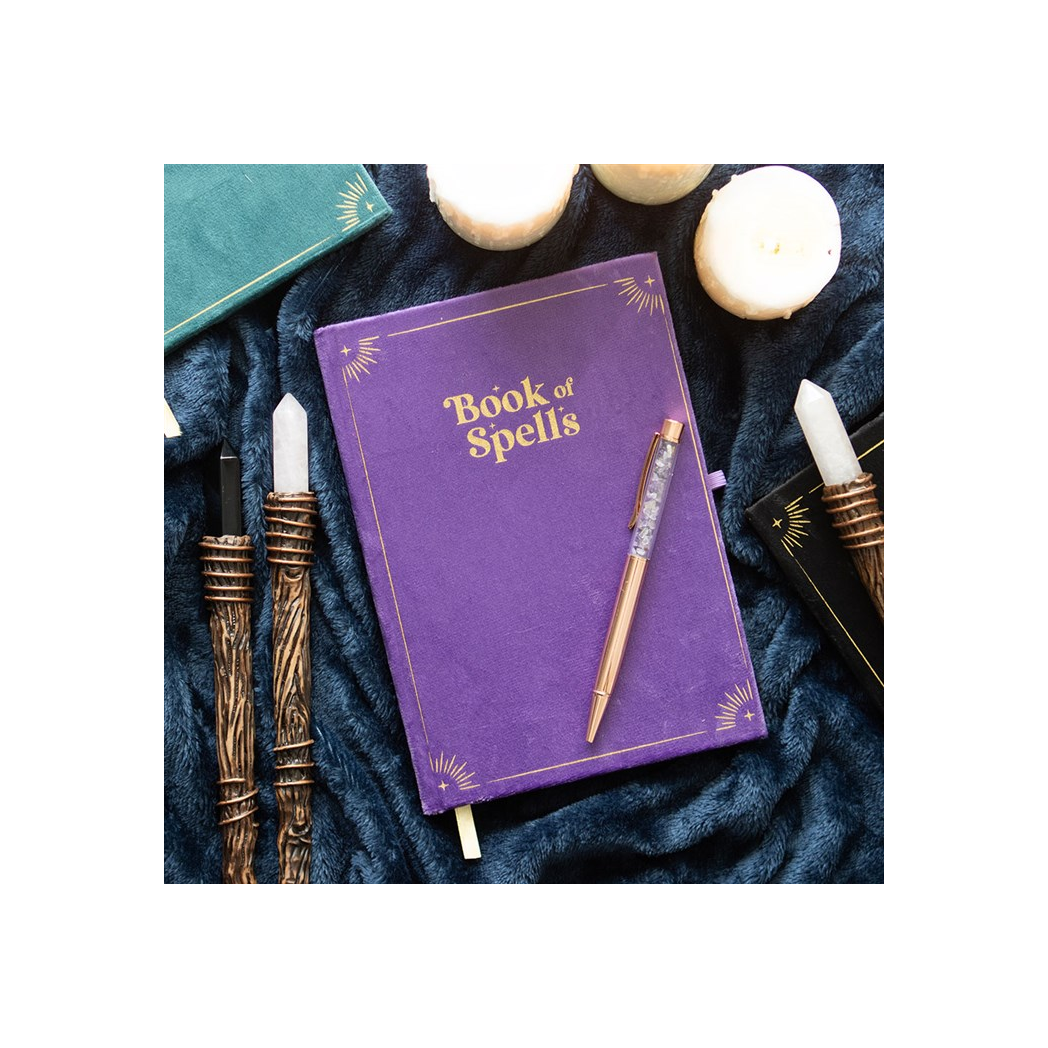 Book of Spells Journal with Amethyst Crystal Pen | Notebook