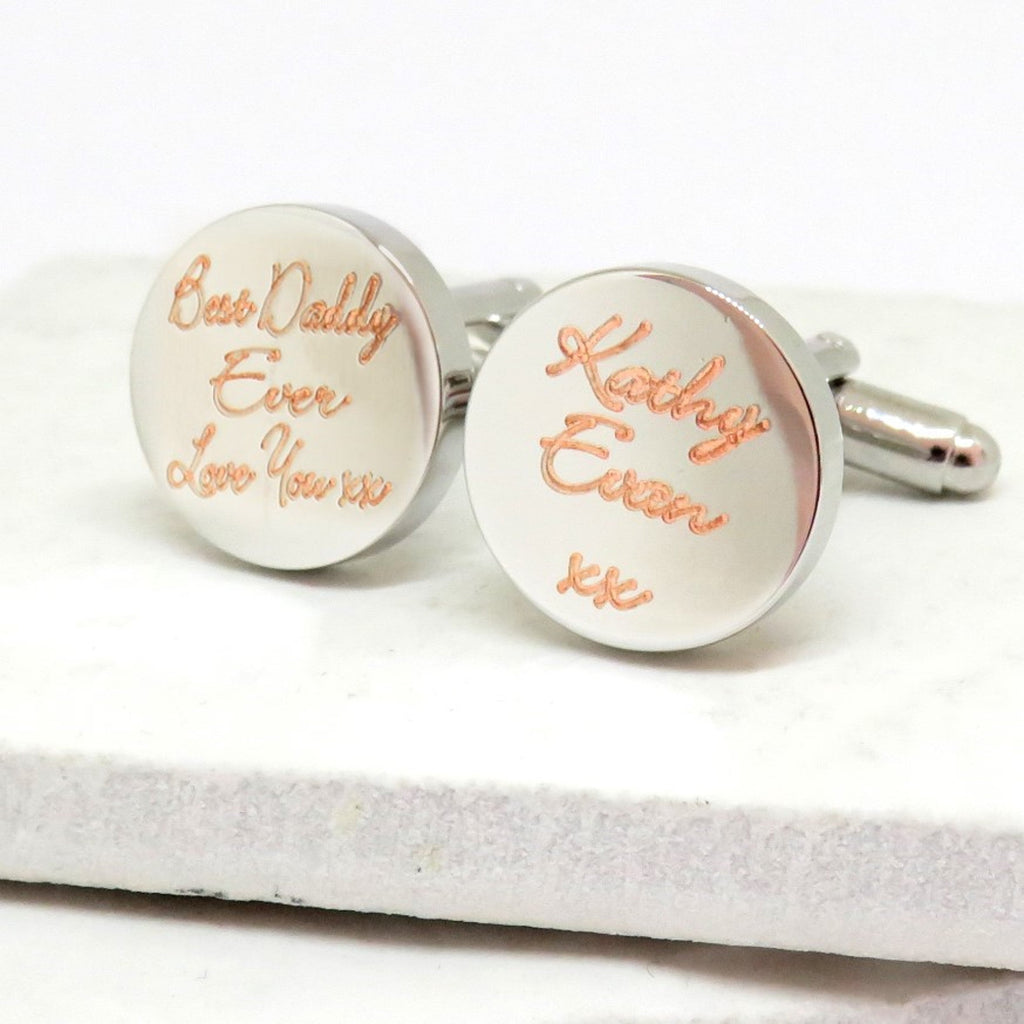 Personalised Script Round Cufflinks - Message