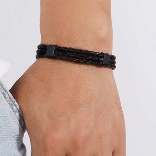 Men's Black Leather Clasp Bracelet | Mens Bracelet | Inspired Creative Gifts