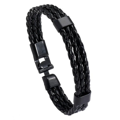 Men's Black Leather Clasp Bracelet | Mens Bracelet | Inspired Creative Gifts