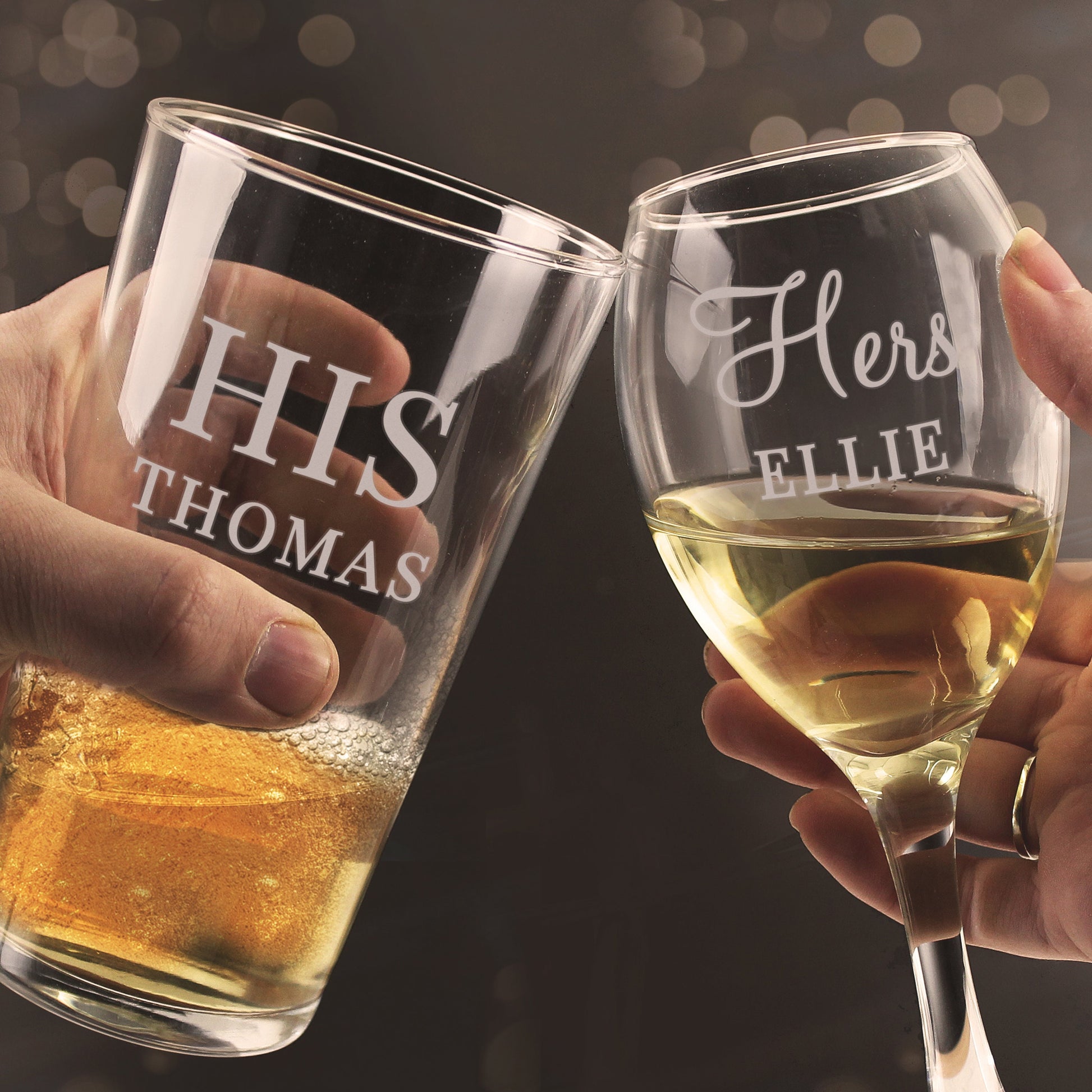 Personalised His & Her Pint and Wine Glass Set - Glass Sets - Inspired Creative Gifts