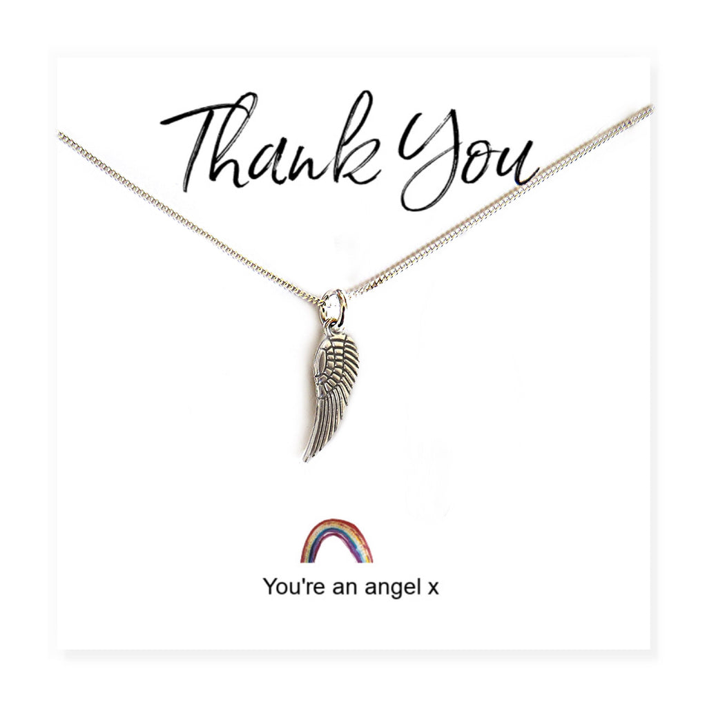 Angel Wing Necklace on Rainbow Thank You & Gift Card