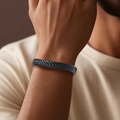 Men's Black Leather Weave Bracelet | Mens Bracelet | Inspired Creative Gifts