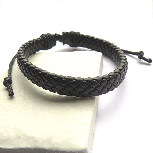 Men's Black Leather Weave Bracelet | Mens Bracelet | Inspired Creative Gifts