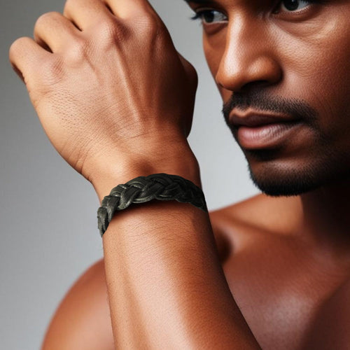 Men's Black Pleated Real Leather Bracelet | Mens Bracelet | Inspired Creative Gifts
