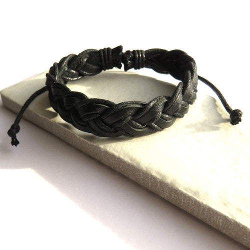 Men's Black Pleated Real Leather Bracelet | Mens Bracelet | Inspired Creative Gifts