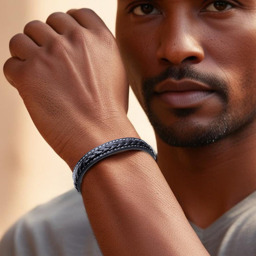 Men's Stitched Black Leather Bracelet | Mens Bracelet | Inspired Creative Gifts