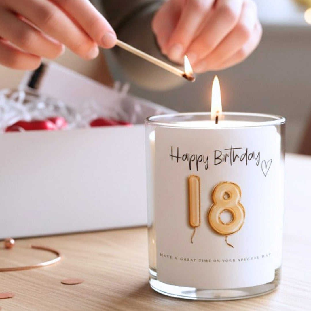 18th Birthday Gold Balloons Candle Gift Set