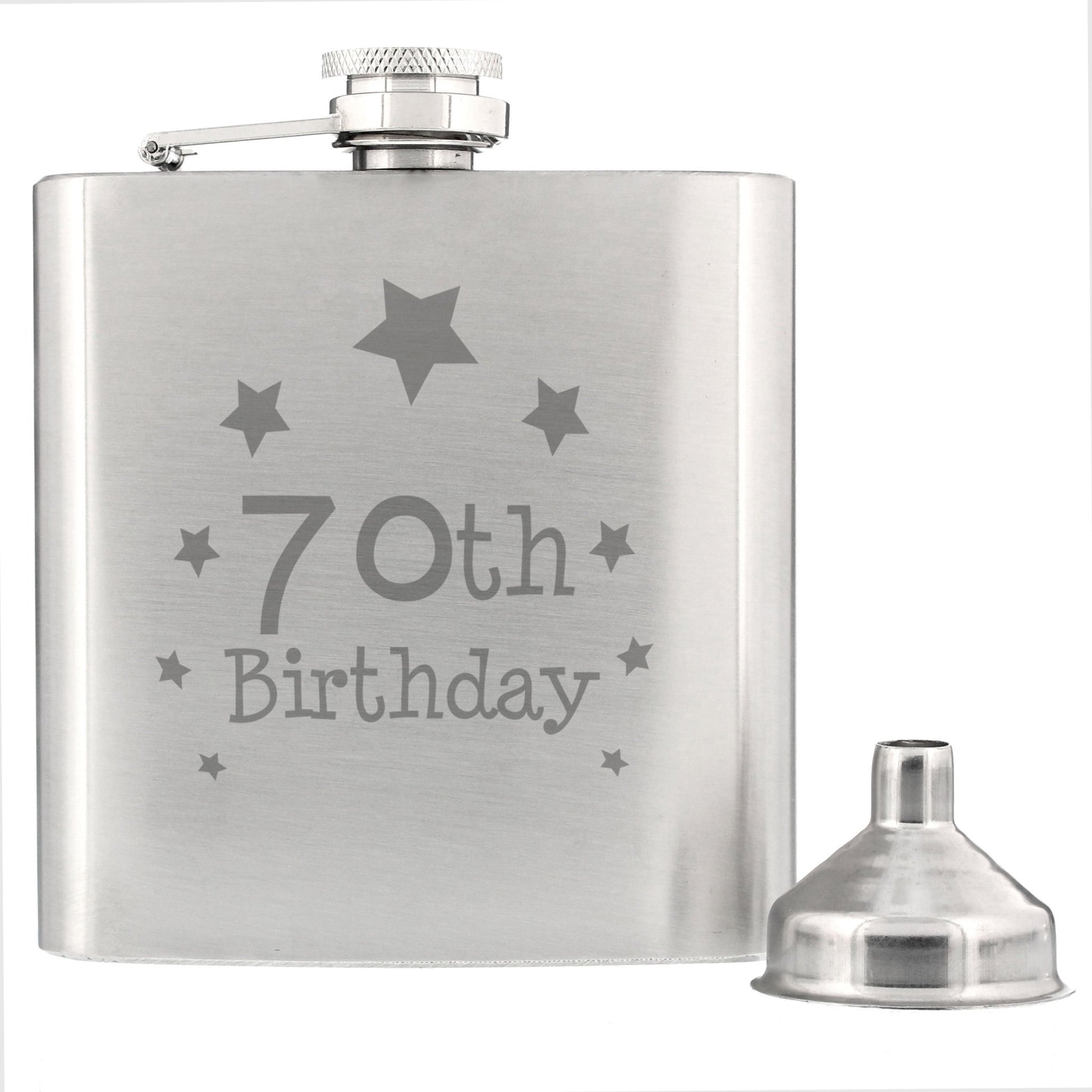 70th Birthday Hip Flask | Inspired Creative Gifts | UK Supplier