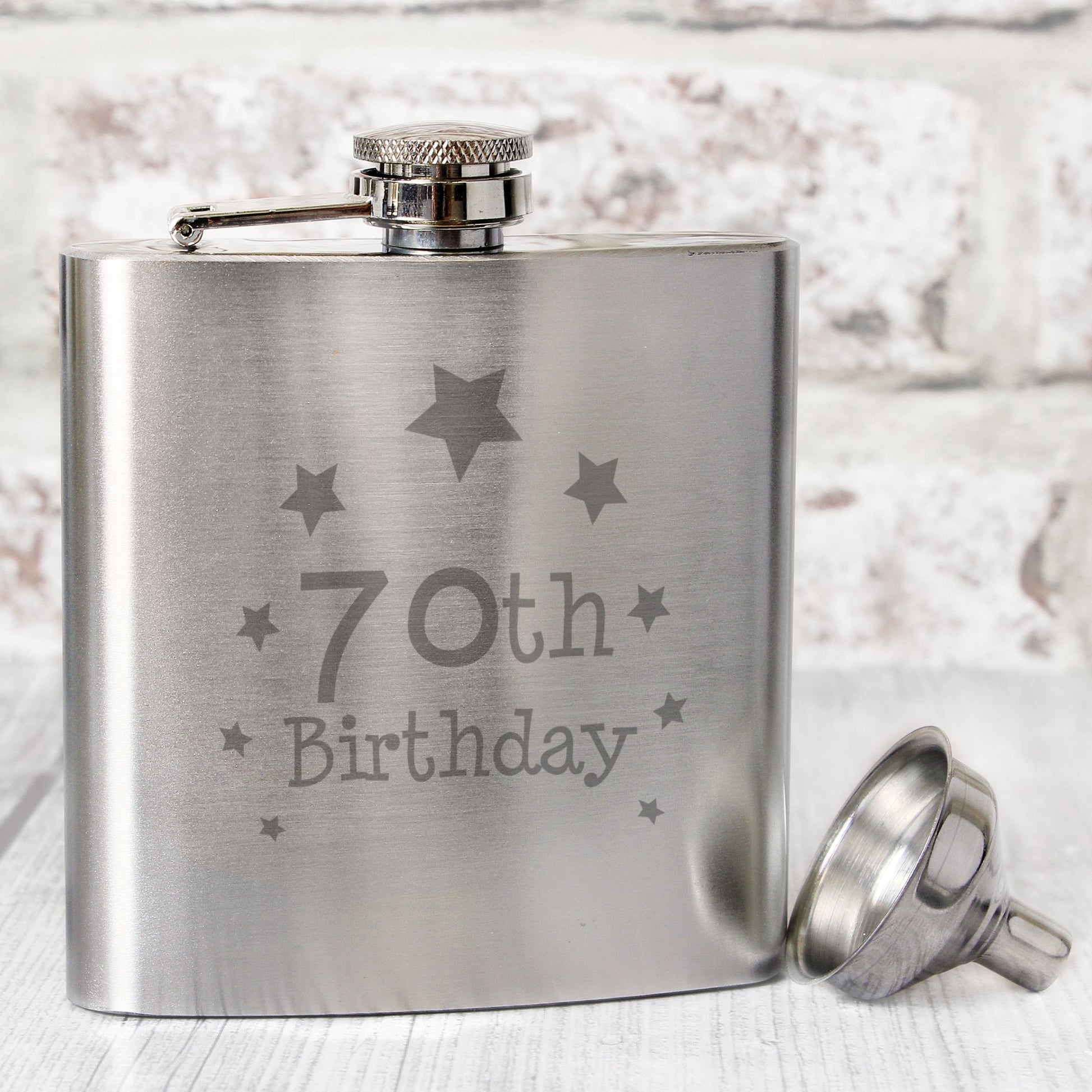 70th Birthday Hip Flask | Inspired Creative Gifts | UK Supplier