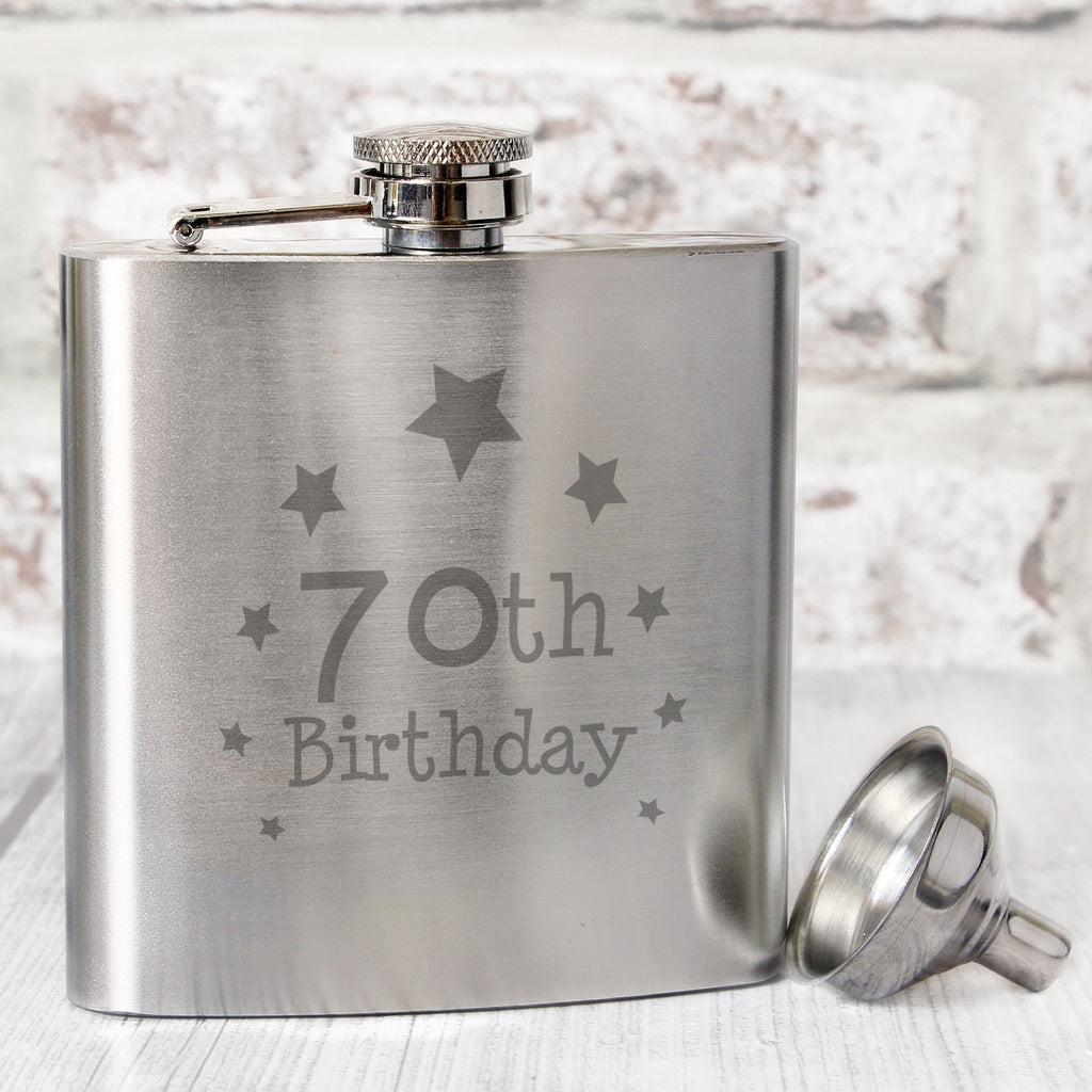 70th Birthday Hip Flask | Inspired Creative Gifts | UK Supplier