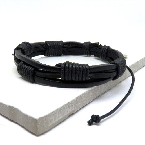 Men's Black Leather Cord Bracelet | Mens Bracelet | Inspired Creative Gifts