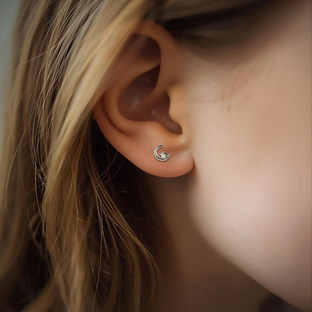 Silver Moon & Star Earrings