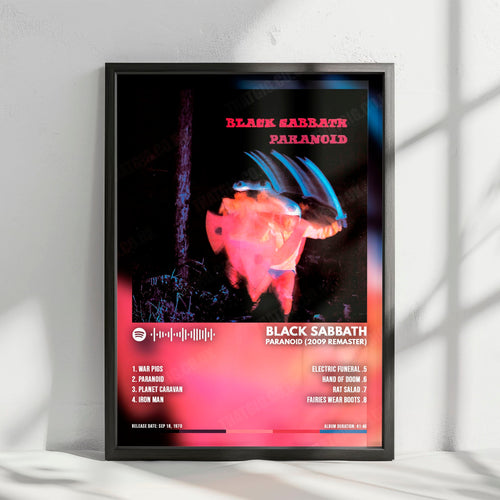 Black Sabbath "Paranoid" Album Cover Poster - with Complete Tracklist | Album Cover | Inspired Creative Gifts
