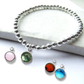 Birthstone Silver Beaded Bracelet Birthday Gift