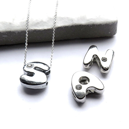 Diamante Initial Alphabet Silver Necklace | Personalised Necklaces | Inspired Creative Gifts